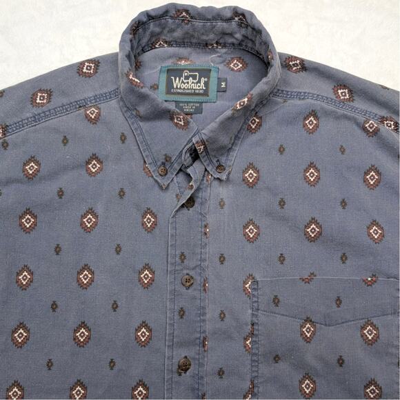 Woolrich Vintage Mens Short Sleeve Button Down Shirt -  Medium Diamond Pattern - Picture 1 of 5